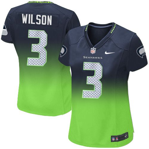 Women's Elite Russell Wilson Nike Jersey Navy/Green - #3 Fadeaway NFL Seattle Seahawks